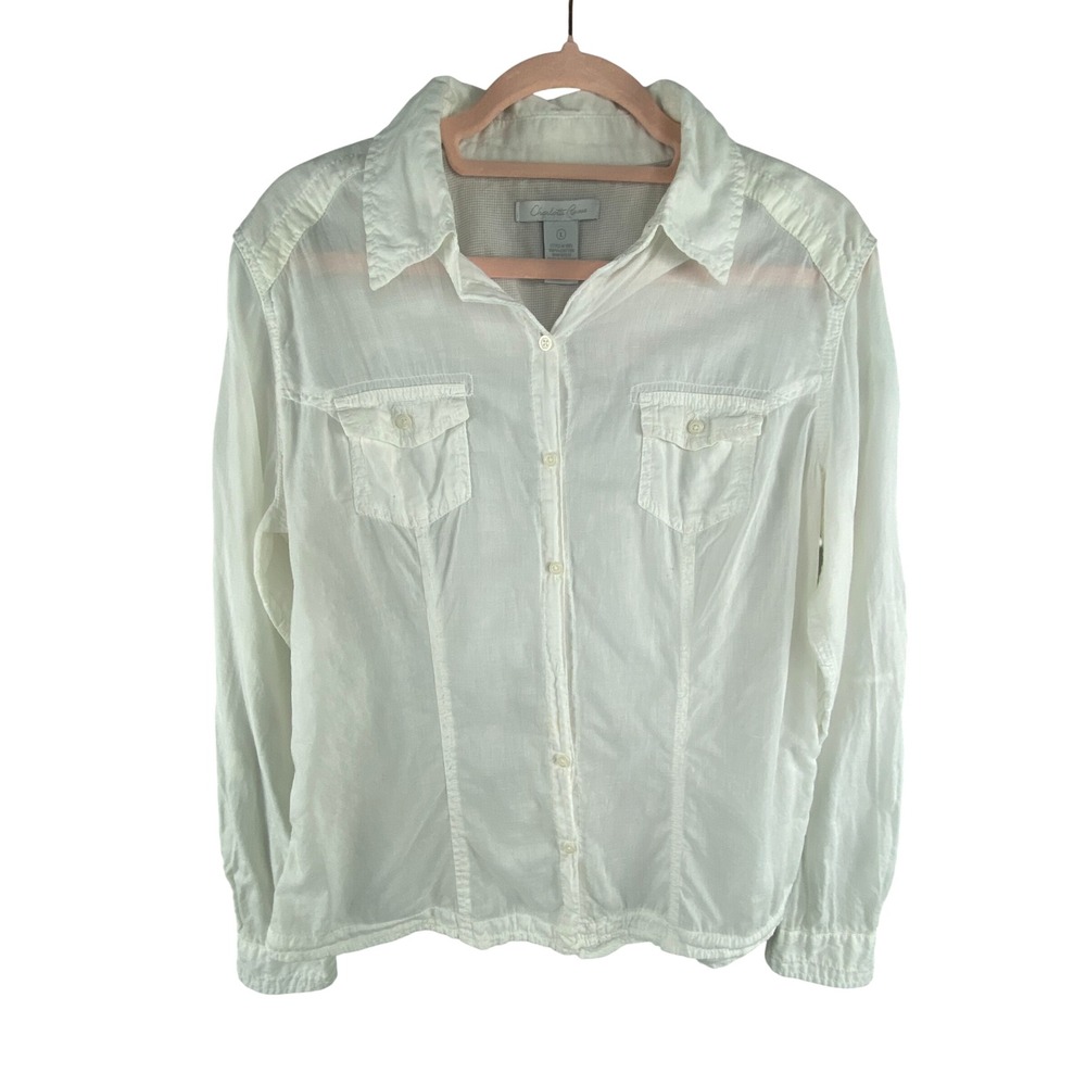 Charlotte Russe Womens Button Up Shirt Sz L Whiteā Cotton Semi Sheer Roll Tab